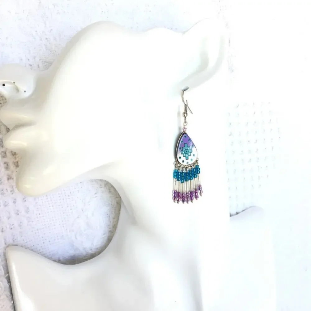 Turquoise and purple southwestern style dangle earrings